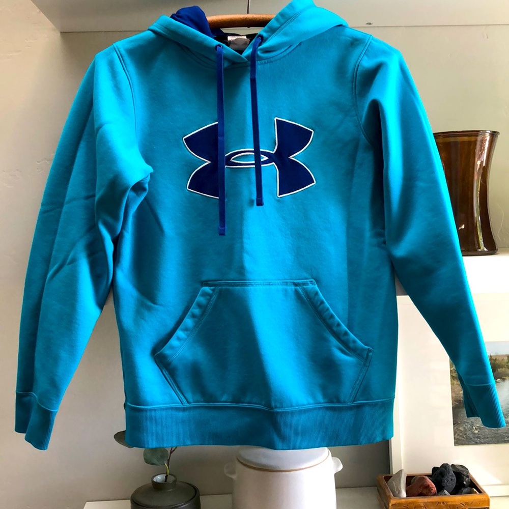 Under Armour Teal Turquoise Blue Hooded Logo Sweatshirt Size Small